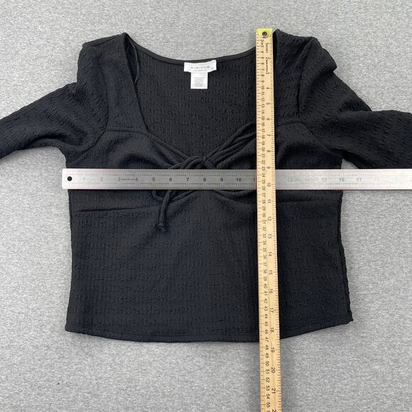 Kirious Nordstrom Top Womens L Black Tie Front Cinch Sweetheart Neck Long Sleeve - Picture 7 of 11